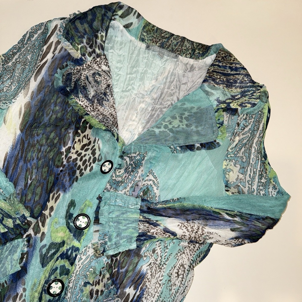 VTG Passion Concept Y2K Crinkle Mesh Jacket XL Blue Paisley Animal Art To Wear - Picture 8 of 8